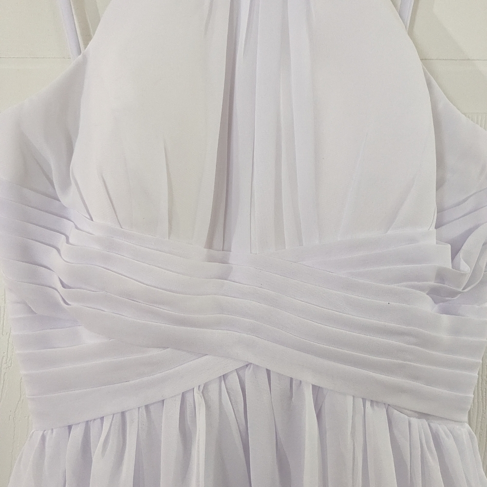 VNAIX Size 0 Blush white Chiffon Prom Bridesmaid Dress Halter Neck, Corset Back - Picture 7 of 12